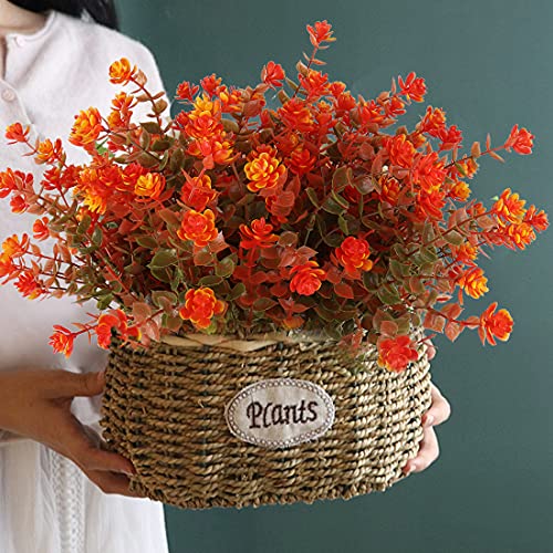 RECUTMS 8 Bundles Artificial Fall Flowers No Fade Faux Autumn Plants, Fake Indoor Outdoor Greenery Decorations for Thanksgiving Christmas Wedding Party Home Garden Fireplace Décor (Green Orange) - color: Green Orange, size: 8 Pcs