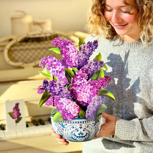Freshcut Paper Pop Up Cards, Garden Lilacs, 12 Inch Life Sized Forever Flower Bouquet 3D Popup Greeting Card, Birthday Cards, Thank You Card, Blank Notecard & Envelope - color: Garden Lilacs, size: Classic