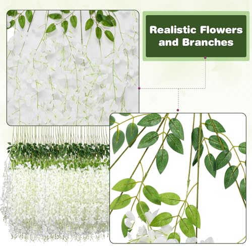 Alotiki Wisteria Hanging Flowers,Fake Hanging Flowers, Wisteria artificiales Garland for Home Wedding Arch Floral Party Garden Ceremony Outdoor Decor,3.6 feet Long(50,White) - color: White, size: 50