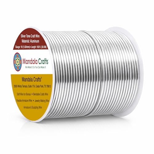 Mandala Crafts 18 Gauge Anodized Aluminum Craft Wire for Jewelry Making - 100 FT Colored Flexible Silver Tone Wire - Bendable for Bonsai Armature Crafting Sculpting - color: Silver, size: 18 Gauge