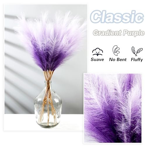 12 Pcs Purple Gradient Faux Pampas Grass Decor 38"/3.1FT Tall Fake Pompas Floral Large Artificial Pompous Grass Branches Plants for Floor Vase Filler Home Boho Decoration - color: Purple Gradient