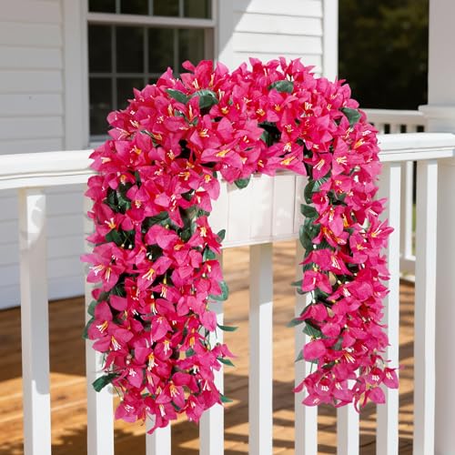 Lifewit Artificial Bougainvillea Flowers, 2 PCS Plastic Long Trailing Vines Fake Flowers for Outdoor Indoor Garden Porch Patio Balcony Decor, UV Resistant, Hot Pink - color: Hot Pink