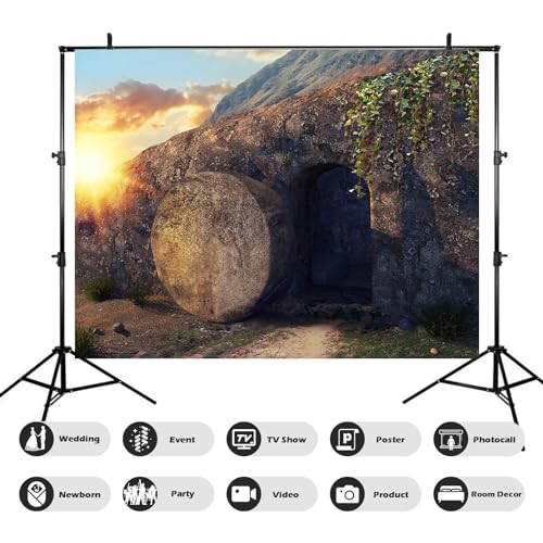 Empty Stone Tomb Photography Backdrop Crucifixion of Jesus Christ Holy Lights Cross Background God Bless Jesus Christian Pray Kids Adults Portraits Photo Studio Props Church Decor 5x3ft - color: Black_Brown, size: 5x3ft