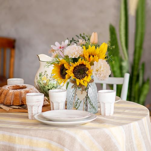 Leftover Fake Flowers in Vase, Artificial Sunflower Bouquets with Flower Arrangement Holder, Table Centerpieces for Dining Room, Faux Silk Sunflowers, Carnations and Tulips Arrangement - color: Pink