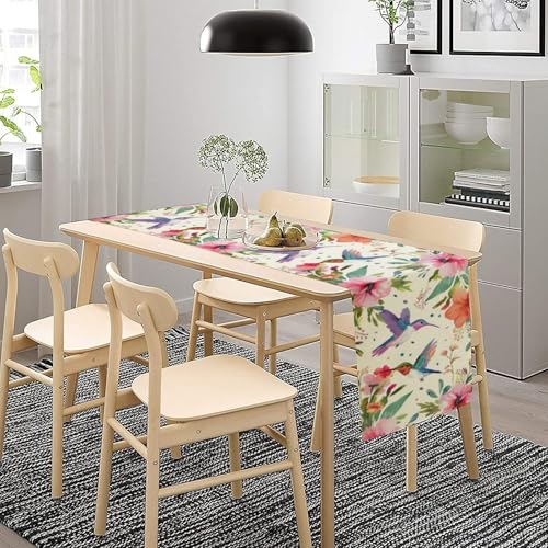 Flowers Birds Spring Table Runner, Colorful Birds Branches Blue Floral Seasonal Kitchen Dining Table Decoration for Home Party Decor 13x36 in - color: Bird_8, size: 13x36inch