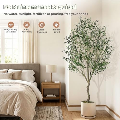 Jocoevol Olive Tree Artificial Indoor 6FT，Tall Faux Olive Tree with White Planter，Realistic Artificial Olive Tree Indoor with Natural Trunk and Lifelike Fruits for Home Office Living Room - size: 6ft