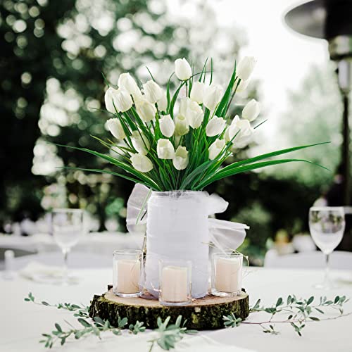 6 Bundles Tulips Artificial Flowers,30 Heads Outdoor Artificial Tulip Faux Plastic Greenery Shrubs Plants UV Resistant for Easter Home Outside Garden Porch Window Decor (White) - color: Yellow, size: 6 PCS