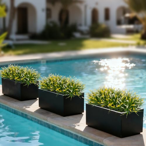 Ammyoo Artificial Faux Plants for Outdoor Spring Decoration, 12 Pcs Fake Monkey Grass for Garden Porch Balcony Planters, Fake Flowers Shrubs UV Resistant No Fade Plants Greenery Bush(Yellow White) - color: Yellow White, size: 12 Pcs