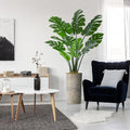 Artificial Tree in Off-White Texture Planter, Fake Monstera Silk Tree for Indoor and Outdoor Home Decoration - 65" Overall Tall (Plant Pot Plus Tree) - style: Monstera Plant