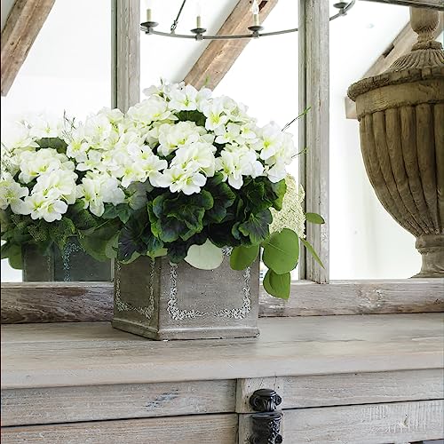 2 Pcs Artificial Geraniums for Outdoors Silk Cemetery Flowers White Faux Flowers Geraniums for Planter Outdoor Garden Patio Grave Cemetary Vase Centerpiece Indoor Porch Decor - color: White