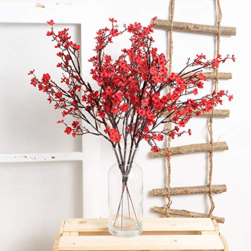 Hananona 10 Pcs Babys Breath Artificial Flowers Real Touch Fake Red Flowers Silk Plants for Christmas Home Decor Indoor Floral Arrangement Table Centerpieces Halloween Decor (Red, 10) - color: Red