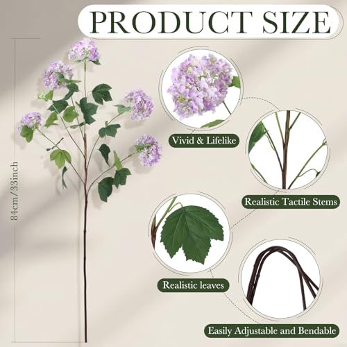4 Pcs 33" Tall Artificial Snowball Hydrangea Flowers, Silk Hydrangeas with 20 Heads Long Stem for Tall Vase Decor, Wedding Table Centerpiece, Outdoor Living Room Arrangement(White Purple) - color: White Purple