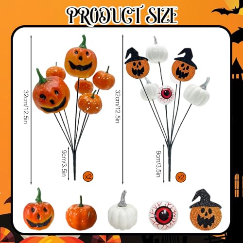 4Pcs Halloween Decorations Indoor - Artificial Pumpkin Branches Stems with Eyeball Fall Floral Stems for Home Indoor Party Arrangement Halloween Centerpieces Decor - color: B