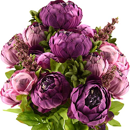 FiveSeasonStuff Vintage Artificial Peonies Silk Peony Flowers and Hydrangeas for Wedding Bridal Home Décor – Beautiful Floral Centerpiece Arrangement Decoration with 2 Bouquets (Thistle Purple) - color: Thistle Purple