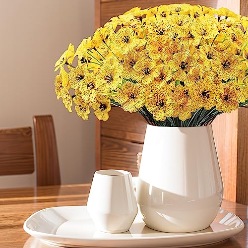 Kinisty 20 Bundles Outdoor Artificial Flowers UV Resistant with Yellow Faux Silk Flowers and No Fade Fake Plastic Plants for Spring Summer Outside Planters Porch Window Box Garden Decor - color: Yellow