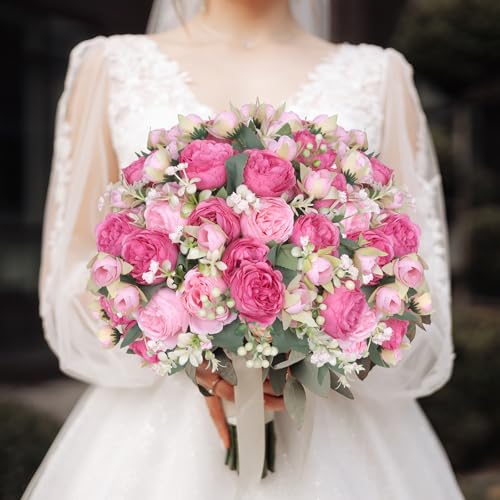 8 Packs Peonies Artificial Flowers, Mixed Pink Artificial Peonies, Silk Peonies Flowers Fake Peonies Artificial Flowers Peonies Bouquet for Centerpiece Table Wedding Party Home Decor - color: Pink, Hot Pink