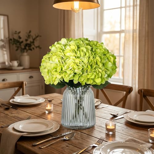 2Bouquets Artificial Fake Flowers Silk Hydrangea Arrangements Wedding Bouquets Decorations Plastic Floral Home Kitchen Garden Party Festival Bar DIY (Light Green,5 Flower Heads) - color: Light Green,5 Flower Heads