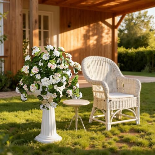 Artificial Geranium Flowers for Outdoor 2 Pcs Artificial White Flower Fake Flowers with Stems Silk Realistic Look Real Floral Arrangement for Front Door Porch Planter Patio Balcony (2 Pcs White) - color: 2 Pcs White