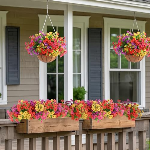 Rowfad 18 Pcs Artificial Daisy Flowers for Outdoors UV Resistant Fake Plastic Colorful Spring Flowers Faux Silk Plants for Outside Porch Easter Patio Home Decor (18, Red, Purple, Yellow, Rose Red) - color: Red, Purple, Yellow, Rose Red