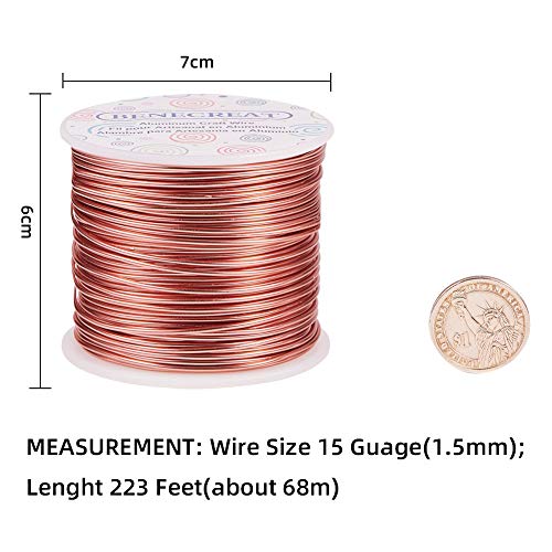 BENECREAT 15 Gauge 220FT Aluminum Jewelry Craft Wire - Anodized Metal Beading Wire for Floral Craft, Gem Wrapping, Necklace & Bracelet Making - Copper Tone - color: Copper, size: 15 Gauge