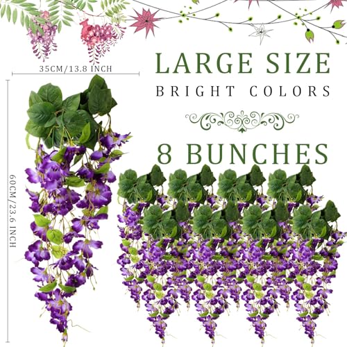 XunYee 8 Pcs Artificial Hibiscus Flowers for Outdoors Spring Summer Decor Fake Hanging Flowers Plants Uv-Resistant Faux Hibiscus Flower for Outside Porch Patio Front Door (Blue and Purple) - color: Blue and Purple