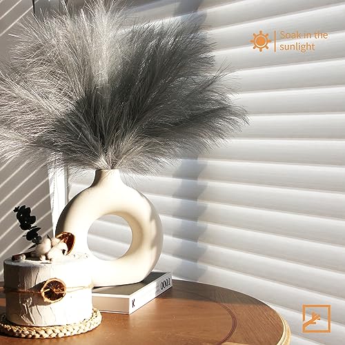 ZIFTY Pampas Grass Silver Decor 6-Pcs 17" Faux Pompas Fluffy Artificial Pompous Grass Fake Flower Bulrush Reed Grass for Vase Filler Ins Style Modern Home Christmas Wedding Decorations(Silver) - color: Silver, size: 17in 6pcs