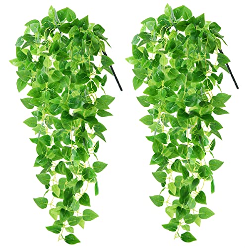 ZFProcess Artificial Hanging Plants, 2PCS Artificia Green Vines Bouquet Hanging Plants 2.9 ft Fake Ivy Vine for Patio Home Bedroom Wedding Indoor Outdoor Wall Summer Decor(Green) - color: W Green