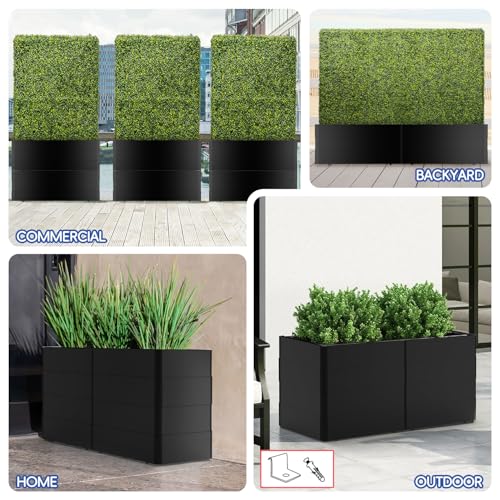Bynbbur 24" Lx9 Hx12 D Aluminum Base Black for Artificial Boxwood Panel Hedge Wall Grass Backdrop Use, Outdoor Planters Garden Raised, Metal Planter Box - color: Black Base, size: 24"Lx9"Hx12"D