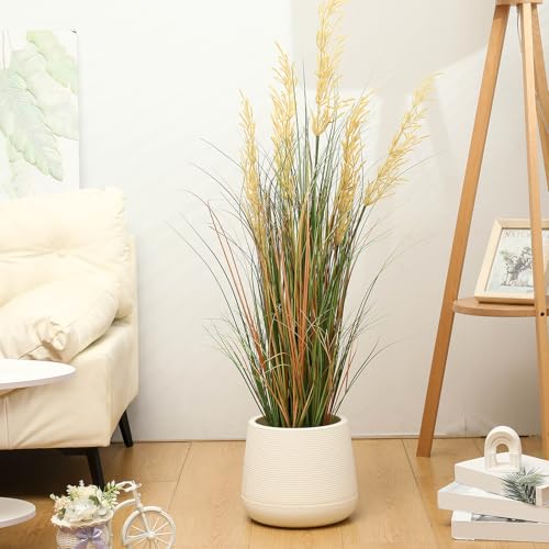 Jexine 6 Pcs Tall Artificial Grass Plant 4 ft Potted Artificial Greenery Floor Plants Faux Pampas Grass Tall in Pot for Housewarming Gift House Garden Bathroom Lobby Outdoor Decoration - size: 4 ft