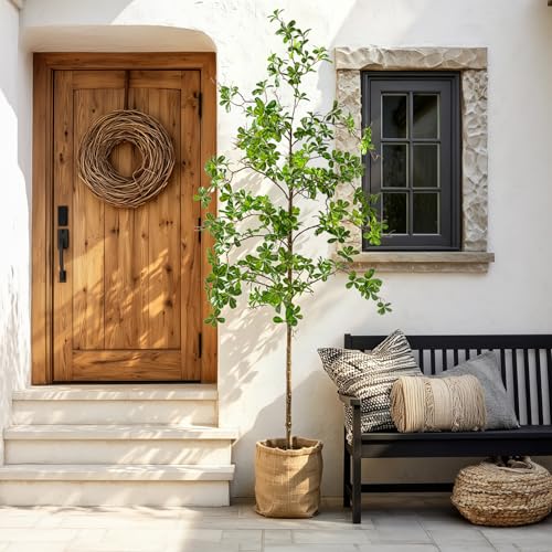 Bailikang 7FT Artificial Black Olive Tree Artificial Olive Plants, Tall Faux Olive Tree Faux Silk Plant Fake Plant Ultra-Realistic Silk Leaves & Natural Trunk Indoor Outdoor Use - color: Green Olive Tree, size: 7ft