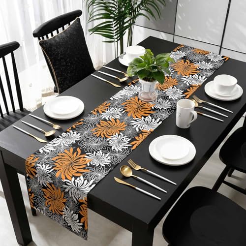 Orange Chrysanthemum Flowers Table Runner-Cotton Linen-Long 36 Inch Holiday Dresser Scarves, Thanksgiving Fall Floral Tablerunner for Kitchen Coffee/Dining Bedroom Home Living Room Dinner Scarf Décor - color: Chrysanthemumppe5246, size: 13x36 Inch