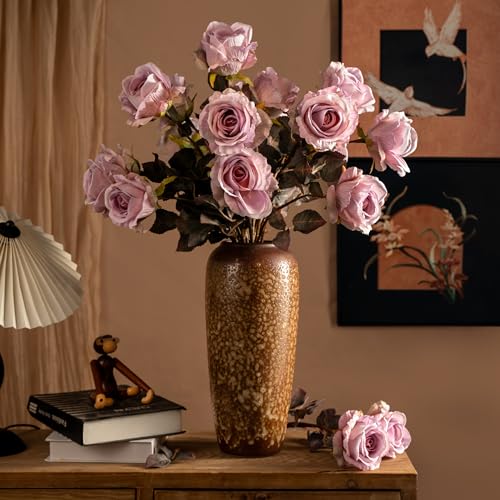 Artificial Flowers Artificial Roses Fake Roses 23.2In Long Stem Artificial Flowers for Tall Vase Silk Rose Suitable for Indoor Decor Wedding Party Decoration DIY Bouquet Autumn 20PCS (Pink) - color: Pink