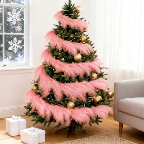 6 Ft Christmas Tree Garland Decoration Pink Pampas Grass Garland Artificial Faux Fabric Feathers Wreath for Mantle Xmas Tree Home Farmhouse Christmas Holiday Party Supplies - color: Pink, size: 6 Ft