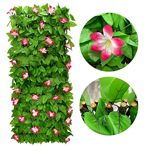 Expandable Fence Privacy Screen for Balcony Patio Outdoor,Decorative Faux Ivy Fencing Panel,Artificial Hedges (Single Sided Leaves) - color: Red Orchids