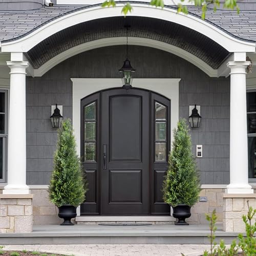Artificial Cedar Trees with Ground Stakes, 3 Feet Tall, UV-Resistant Faux Cypress Plants for Indoor Outdoor Garden, Green, 2 Pack