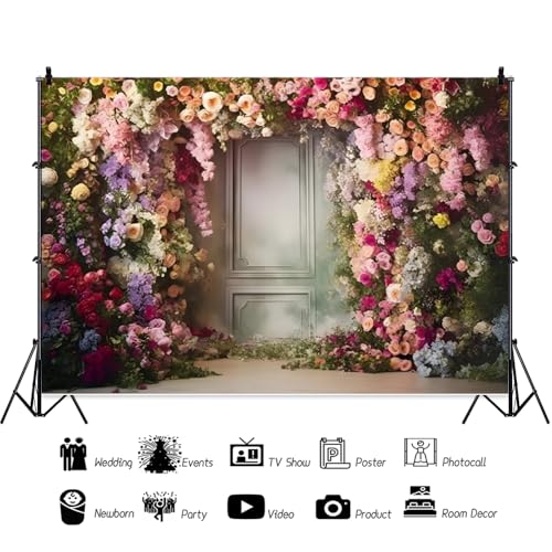 Wedding Flowers Backdrop White Red Pink Rose Flowers French Style Frame Wall Nature Garden Flower Backgrounds for Bridal Shower Wedding Ceremony Birthday Party Photo Booth Props Vinyl 10x8ft - size: 10x8FT