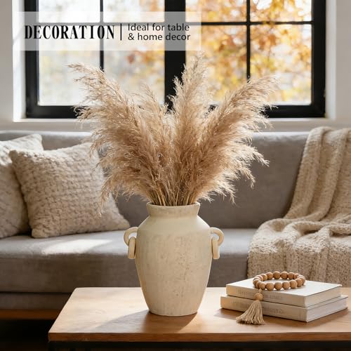 Ceramic Flower Vase with Handles, 9.3 Inch Tall Rustic Pottery Vase, Decorative Terracotta Vase for Home Decor, Living Room, Entryway, Table, Mantel, Shelf - color: 9.3"h-off White