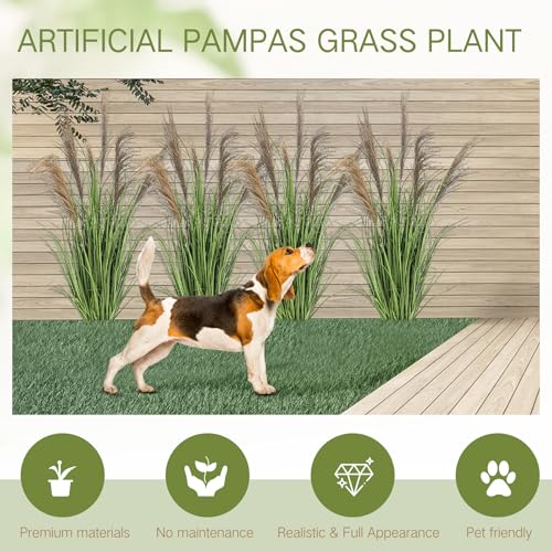 Jexine 2 Pcs Pampas Grass Potted Plants 4 ft Tall Artificial Grass Potted Artificial Greenery Floor Plants Tall in Pot for Housewarming Gift House Garden Bathroom Lobby Outdoor Decoration (Greeny) - color: Greeny, size: 4 ft