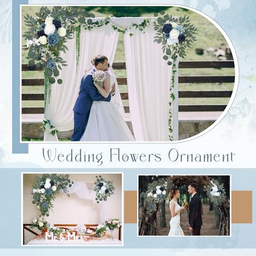 Hotop Wedding Arch Flowers Set of 4 Artificial Flower Swag Wedding Faux Floral Swag with 10 Cable Tie and 8 Clip for Party Welcome Signs Ceremony Reception Backdrop Decor(Deep Sea Blue Gradient) - color: Deep Sea Blue Gradient