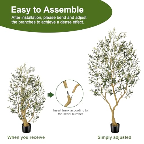 Faux Olive Tree 7FT, Olive Trees Artificial Indoor, Large Fake Tree with Realistic Leaves Branches and Lifelike Fruits for Home Office Living Room Decor