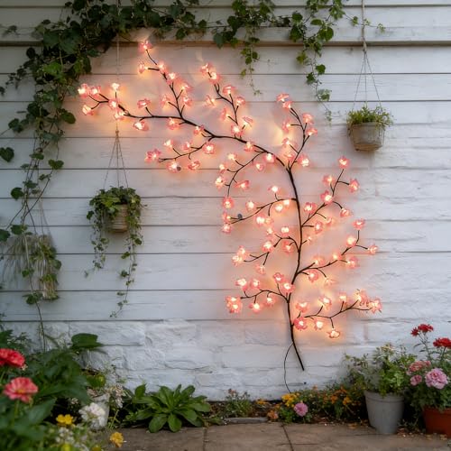 LED Cherry Blossom Lights, 96 LED Artificial Flower String Lights Cherry LED Tree Branch Lights for Wall,Willow Vine Lights and USB Powered for Bedroom Party Wedding Outdoor Decorations (75IN) - color: Sakura 75IN