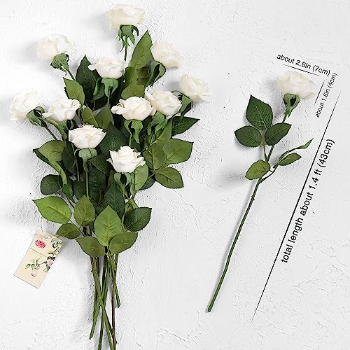FiveSeasonStuff Light Champagne Artificial Roses Real Touch Silk Flowers with 12 Stems Wedding Bridal Bouquet Home Décor - color: Light Champagne