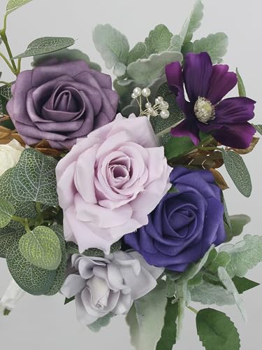 Rinlong Purple Bridesmaid Bouquet for Wedding, Prom, Homecoming | Silk Bridal Bouquet, Destination Friendly - color: 14-purple