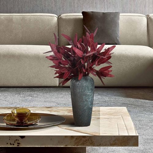 Ziwon Artificial Eucalyptus Stems Fall Decorations, Burgundy Faux Greenery for Vase Decor, Red Fake Eucalyptus Branches，32 inches, 4 Packs - color: Red