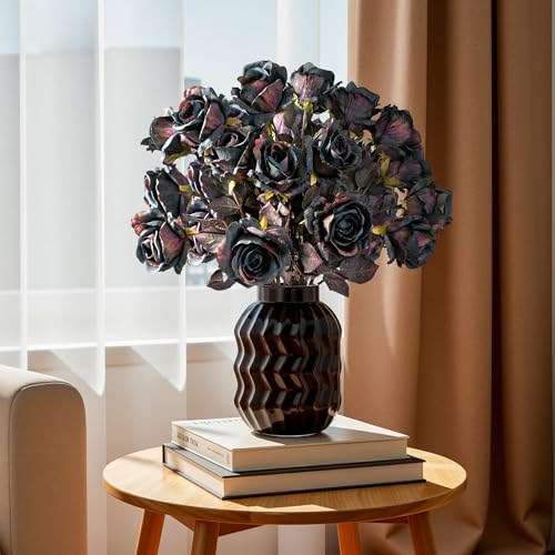 Artificial Flowers 20PCS Artificial Roses 23.2In Fake Roses Long Stem Artificial Flowers for Tall Vase Silk Rose Autumn Suitable for Indoor Decoration Wedding Party Decor DIY Bouquet,Dark Blue - color: Dark Blue
