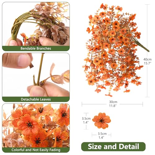 Homsunny Artificial Fake Fall Flowers Faux Mums for Outdoor Decoration, 2 Pcs Fake Silk Daisy Flower Plants Realistic UV Resistant for Home Porch Balcony Patio Autumn Decor(Orange - color: Orange