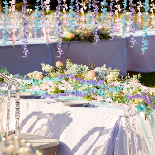 Thiccywoov 4pcs Wisteria Artificial Flowers Garland, 7.2Ft/Piece Wisteria Hanging Flowers Garland for Wedding Arch Decoration Outdoor Ceremony Home Backdrop Garden (Pink,Purple,Blue) - color: Pink, Purple, Blue
