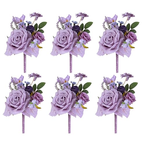 Purple Wedding Centerpieces Flowers Set of 6 Mini Bridesmaid Bouquets Posy Bouquet Pre-Made Wedding Flowers Centerpieces for Table Artificial Flowers - color: Purple