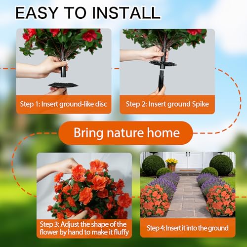 Artificial mums for Outdoors, Faux Outdoor Plants Fake Plants Topiary Balls Artificial Outdoor Set of 2 with Ground Spike for Home Front Porch Patio Garden Decor (Orange) - color: Orange