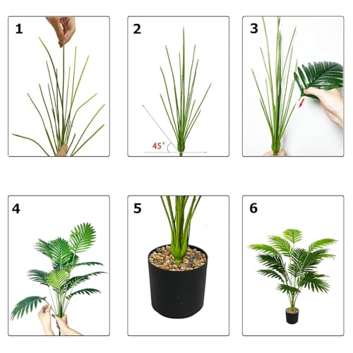 Artificial Areca Palm Plant Silk Fake Potted Faux Tree in Pot for Indoor Outdoor Modern Decoration House Living Room Home Decor Wedding Office Floor Garden (31" Green)